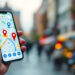 Business owner reviewing local SEO services performance dashboard with map rankings and traffic data