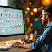 Small business owner reviewing a CRM system dashboard showing contacts and sales pipeline stages
