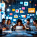 Business team reviewing a connected marketing strategy with a full service marketing agency, including website, SEO, and CRM plans on screen