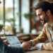 Small business owner reviewing SEO services and search ranking reports on a laptop