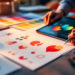 Designer reviewing logo design services concepts and brand color palettes on a desk