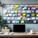 A marketer planning a content calendar for social media on a laptop with weekly posts organized by platform and date